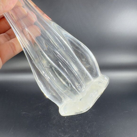 Vintage 1980s Clear Swung Art Glass Vase Tall Glass Decor Abstract Shaped Vase - Picture 10 of 15